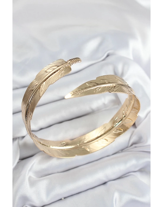 Pirinç Yaprak Model Gold Renk Kadın Pazu Bileklik