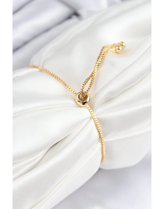 Pirinç Zirkon Taşlı Daire Model Gold Renk Asansörlü Kadın Bileklik