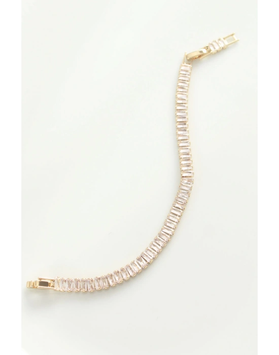 Pirinç Zirkon Taşlı Gold Renk Su Yolu Bileklik