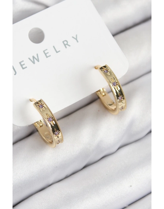 Pirinç Zirkon Taşlı Halka Model Gold Renk Kadın Küpe