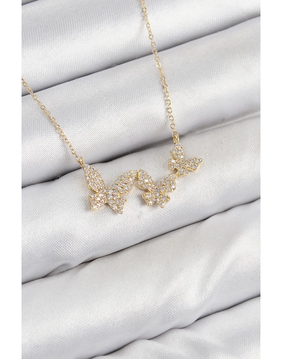 Pirinç Zirkon Taşlı Kelebek Model Gold Renk Kadın Kolye