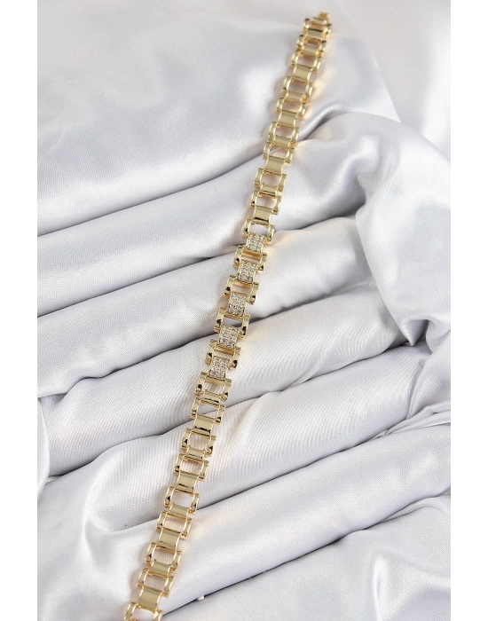 Pirinç Zirkon Taşlı Parçalı Model Gold Renk Kadın Bileklik