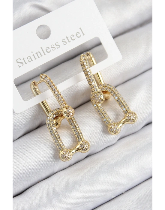 Pirinç Zirkon Taşlı Tifany Model Gold Renk Kadın Küpe