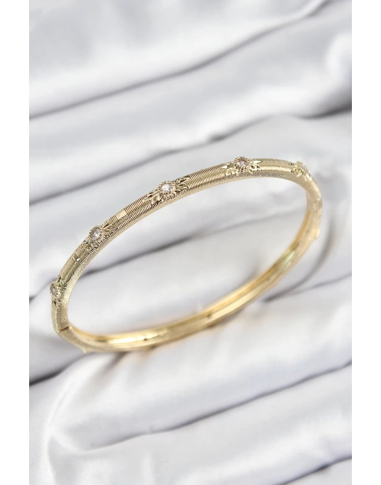Pirinç Zirkon Taşlı Vintage Model Gold Renk Kadın Kelepçe