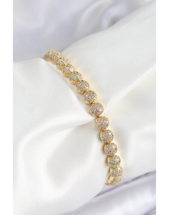 Pirinç Zirkon Taşlı Yarım Topcuk Model Gold Renk VIP Seri Kadın Bileklik