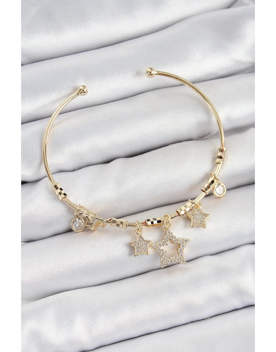 Pirinç Zirkon Taşlı Yıldız Model Gold Renk Charm Bileklik