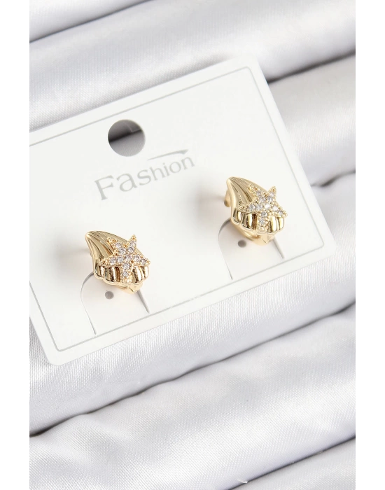 Pirinç Zirkon Taşlı Yıldız Model Gold Renk Çocuk Küpe