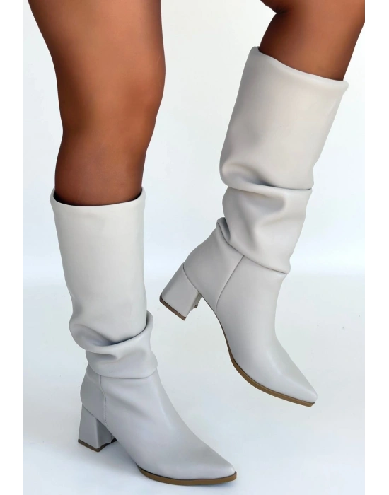 Pitay Bej Cilt Topuklu Çizme