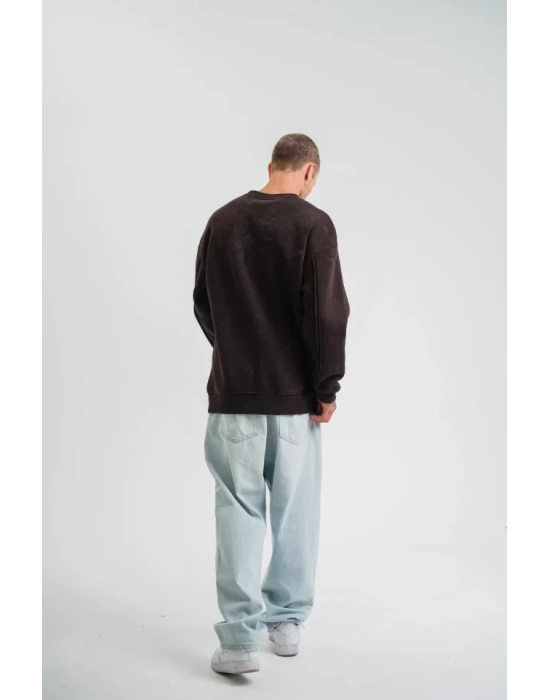 POLIZEI Premium Kalite Bisiklet Yaka Yıkamalı SweatShirt - Kahverengi