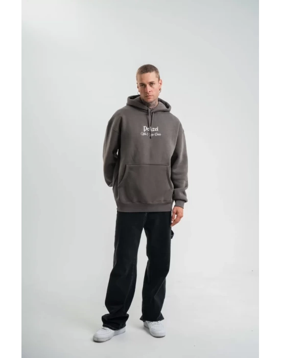 POLIZEI Premium Kalite Kapşonlu Dijital Patchli SweatShirt - Füme