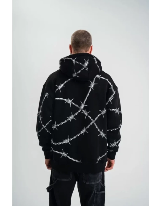 POLIZEI Premium Kalite Kapşonlu Varak Ve Pano Baskılı SweatShirt - Siyah