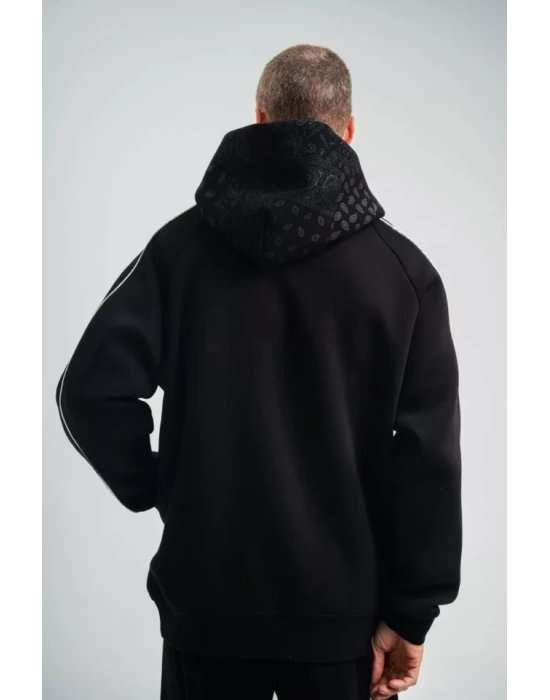 POLIZEI Premium Kalite Unisex Kapşonlu Ara Biyeli SweatShirt - Siyah
