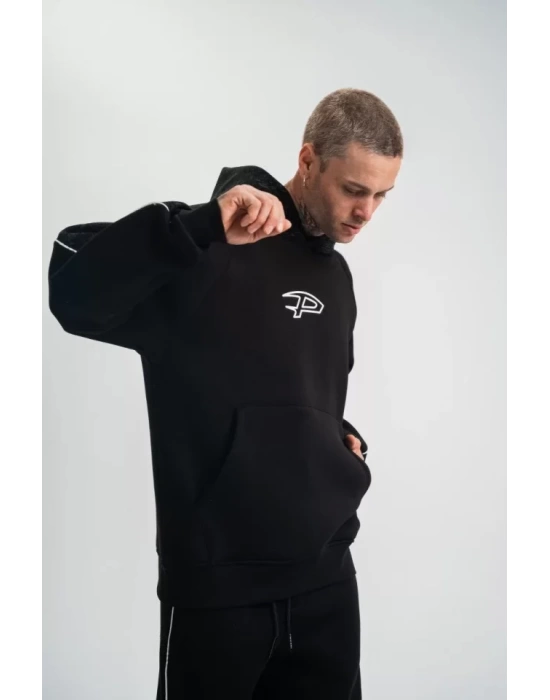 POLIZEI Premium Kalite Unisex Kapşonlu Ara Biyeli SweatShirt - Siyah