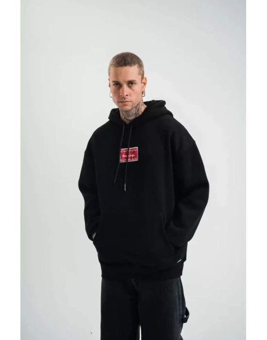 POLIZEI Premium Kalite Unisex Kapşonlu Dijital Patchli SweatShirt - Siyah