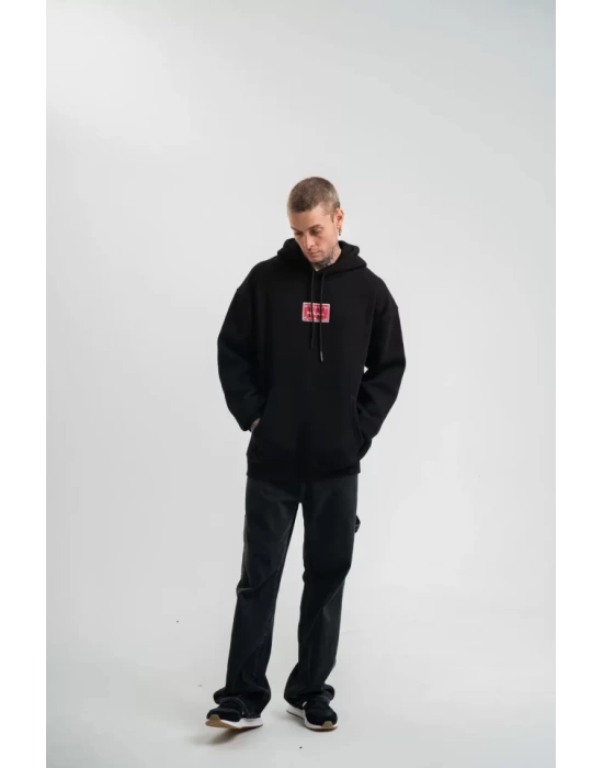 POLIZEI Premium Kalite Unisex Kapşonlu Dijital Patchli SweatShirt - Siyah