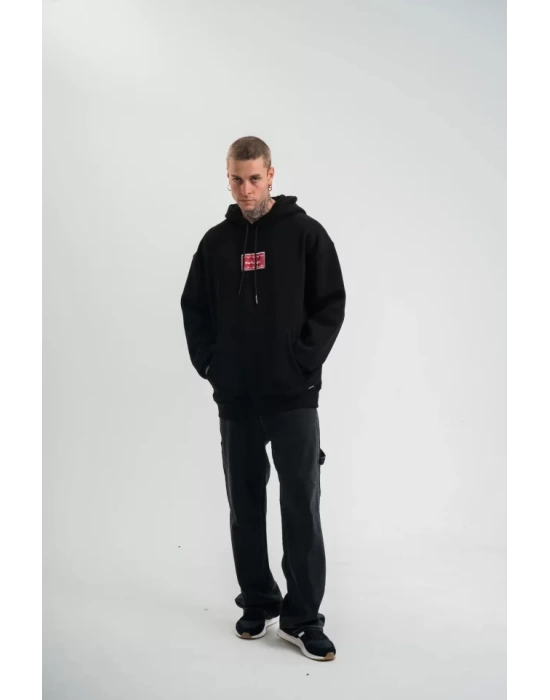 POLIZEI Premium Kalite Unisex Kapşonlu Dijital Patchli SweatShirt - Siyah