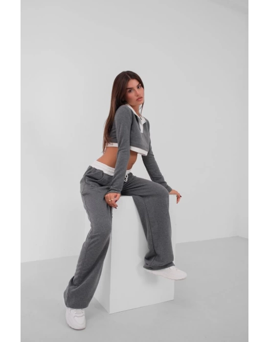 Polo Yaka Garnili Crop Sweatshirt