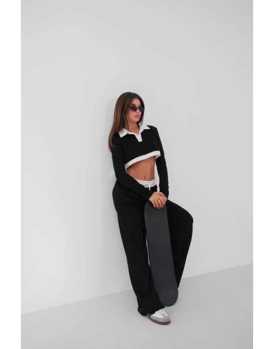 Polo Yaka Garnili Crop Sweatshirt