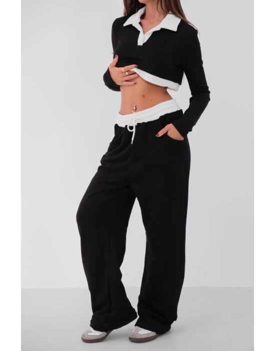 Polo Yaka Garnili Crop Sweatshirt