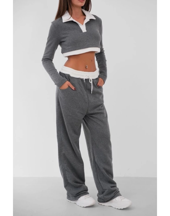 Polo Yaka Garnili Crop Sweatshirt