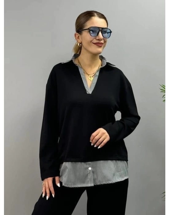Polo Yaka Gömlek Detay Salaş Balon Pantolunlu ıkılı Takım