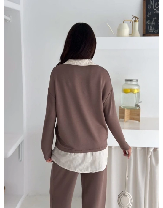 Polo Yaka Gömlek Detay Salaş Balon Pantolunlu ıkılı Takım