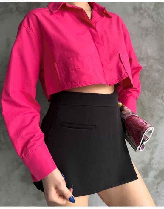 Poplin crop gömlek fuşya s3060