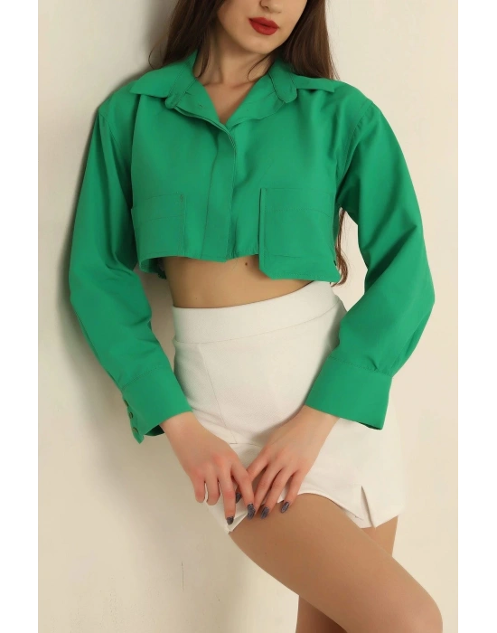Poplin crop gömlek yeşil s3060
