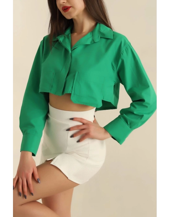 Poplin crop gömlek yeşil s3060