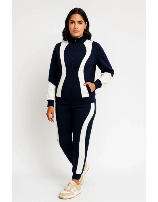 Premium Parçalı Eşofman Takım - Dik Yaka Fermuarlı Sweatshirt - Siyah