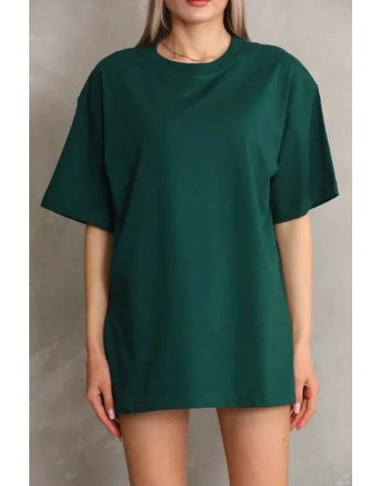 Regular Fit Tişört Bisiklet Yaka Yazlık Kısa Kol Basıc T-Shirt - Yeşil