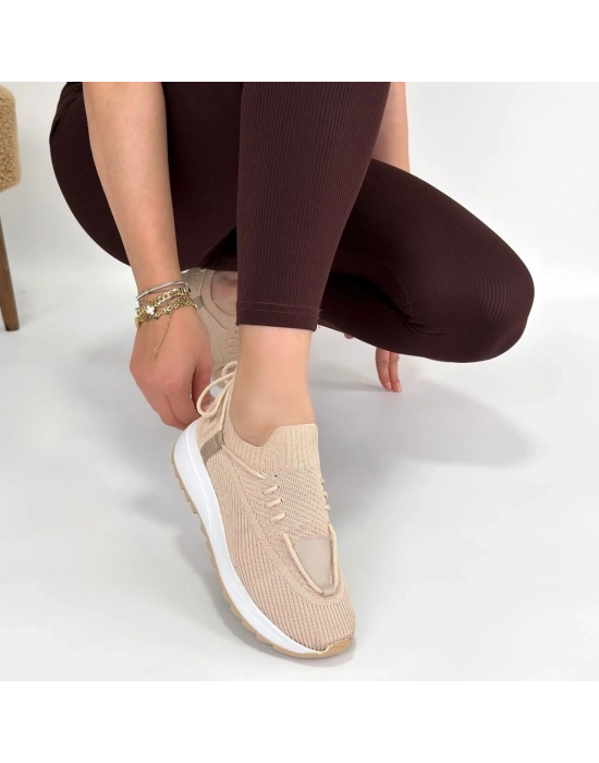 Renji Bej Triko Bağcıklı Spor Ayakkabı