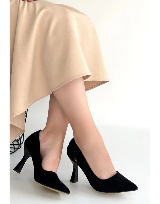 Retta Siyah Süet Topuklu Ayakkabı