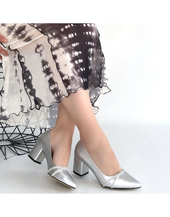 Rewin Gümüş Cilt Topuklu Ayakkabı