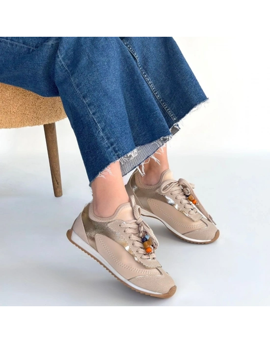 Riaf Bej Cilt Bağcıklı Spor Ayakkabı