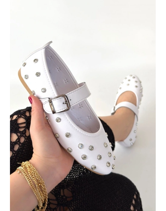 Ritta Beyaz Cilt Kemerli Babet Ayakkabı