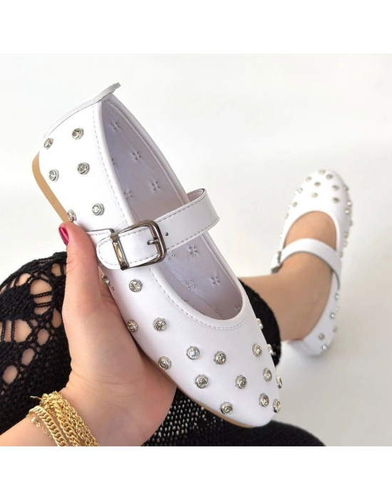 Ritta Beyaz Cilt Kemerli Babet Ayakkabı