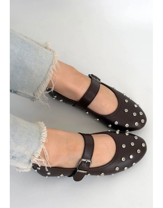 Ritta Kahverengi Cilt Kemerli Babet Ayakkabı