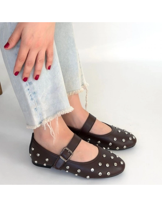 Ritta Kahverengi Cilt Kemerli Babet Ayakkabı