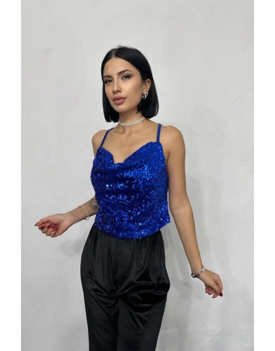 Saks Askılı Degaje Bluz