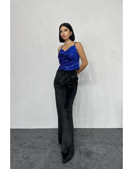 Saks Askılı Degaje Bluz