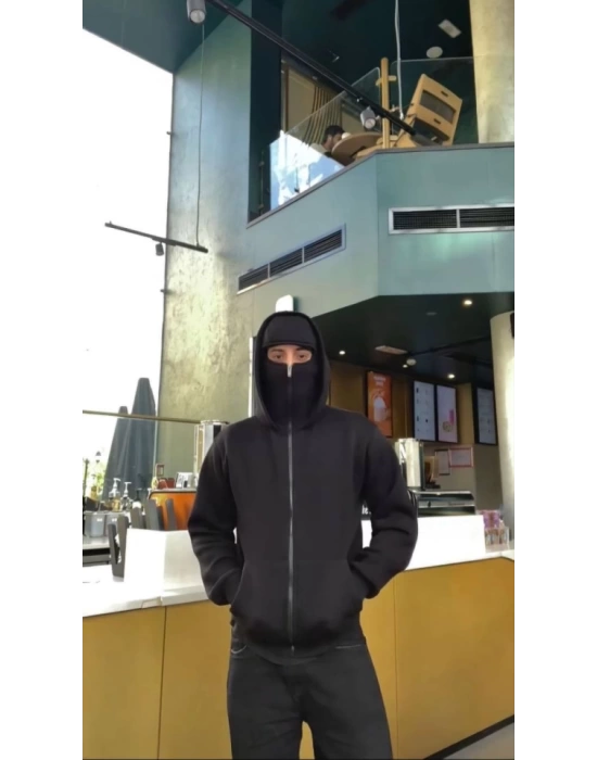 Samuray ZIP Fermuarlı Kapüşonlu SweatShirt- Siyah