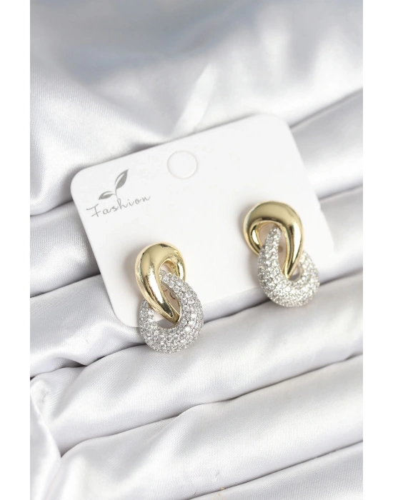 Sarmal Model Gold Gümüş Renk Pirinç Kadın Küpe