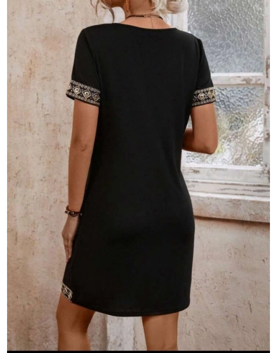 Şerit Detay V Yaka Yandan Cepli Viskon Elbise