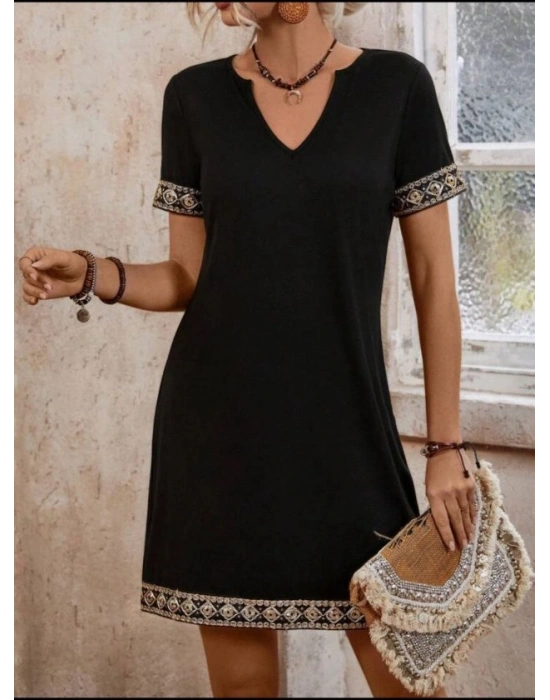 Şerit Detay V Yaka Yandan Cepli Viskon Elbise