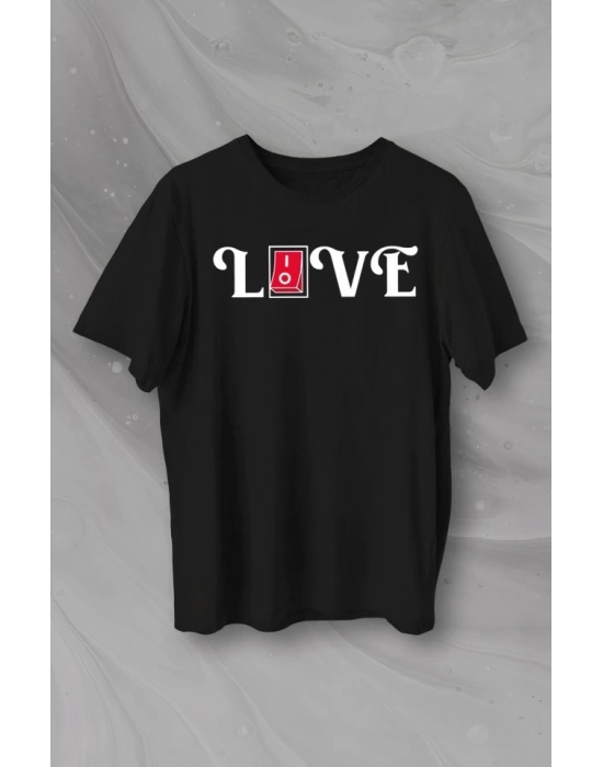 Sevgililer Günü İçin Özel Tasarım Love Baskılı T-shirt - Siyah
