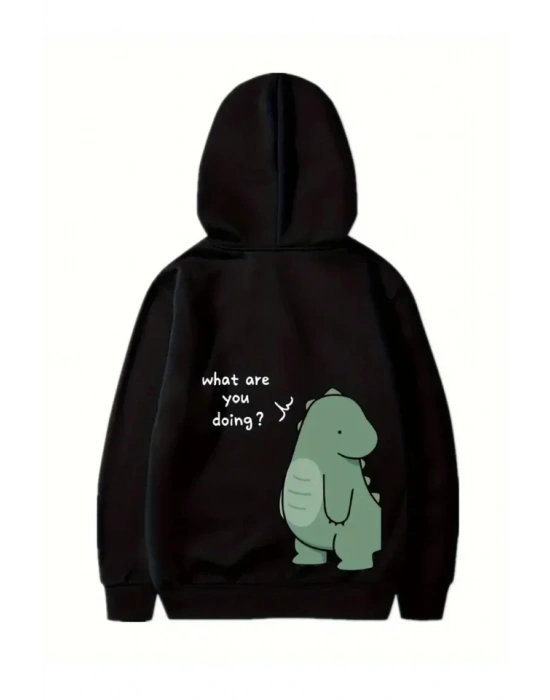 Sevgililer Günü Özel Unisex Kapüşonlu Baskılı Oversize Sweatshirt - Siyah