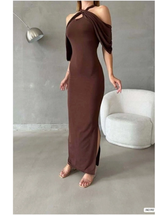 Simli Kumaş Elbise Dekolteli Askılı