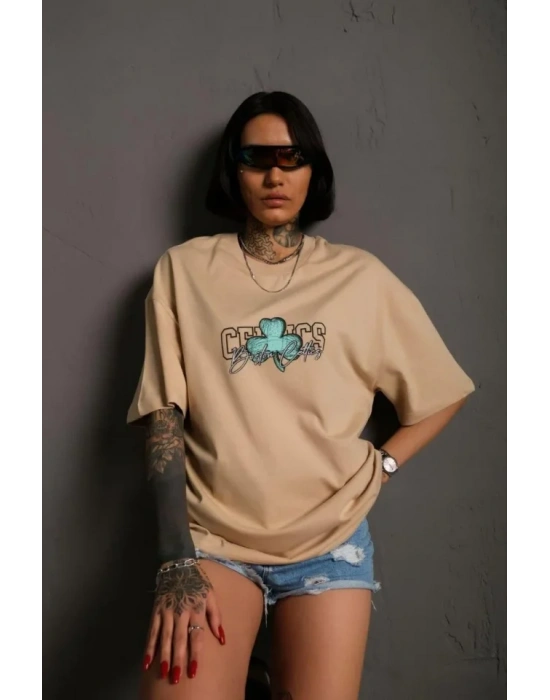 Sırt Baskılı T-shirt - Bej