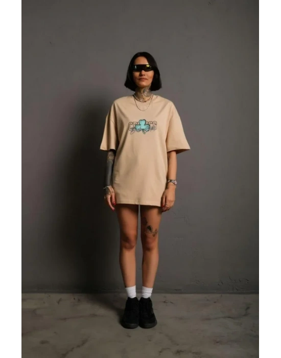 Sırt Baskılı T-shirt - Bej